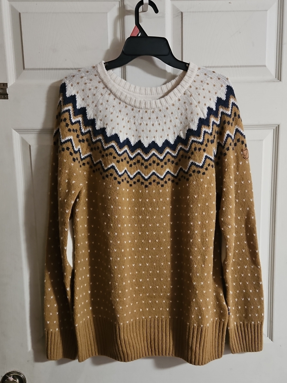 Fjallraven Women's Ovik Knit Sweater: BUCKWHEAT BROWN/CHALK WHITE: NWT: SIZE XL